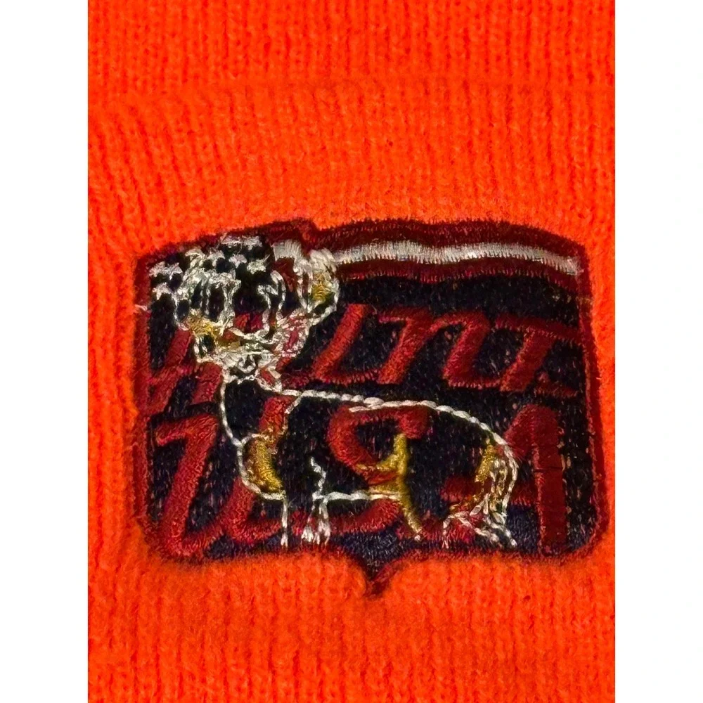 Vintage Blaze Orange USA Embroidered Patch Knit‎ Beanie Hunter Safety Watch Cap